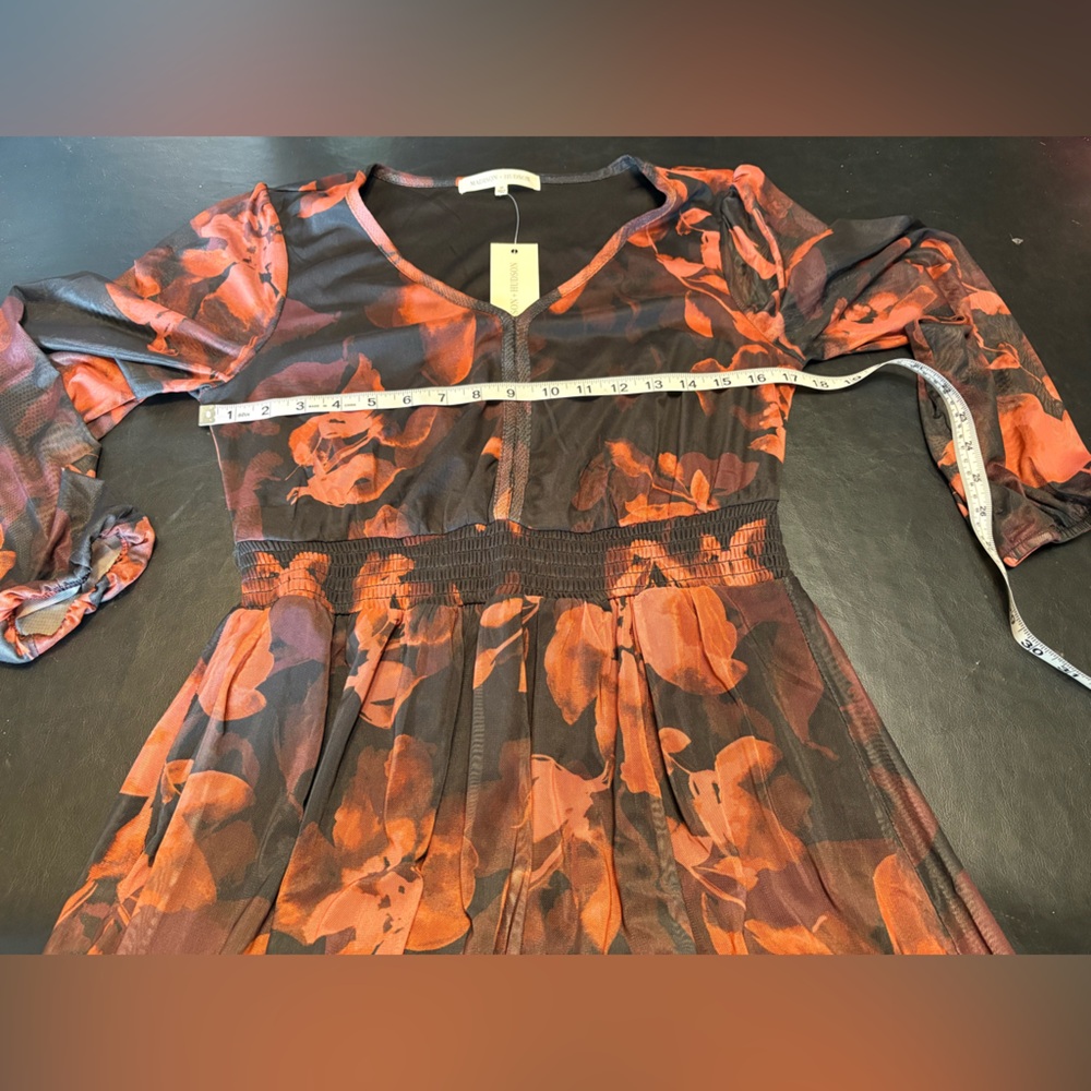 Madison + Hudson Chic Black and Rust Floral Long Sleeve Dress size M NWT - Picture 6 of 11